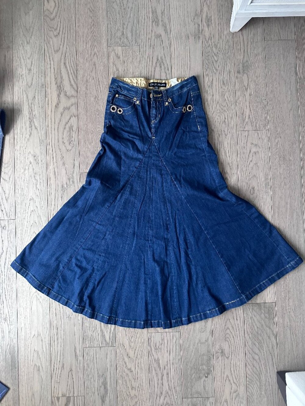 ONLY JEANS Dark Wash Flared Denim Maxi Skirt